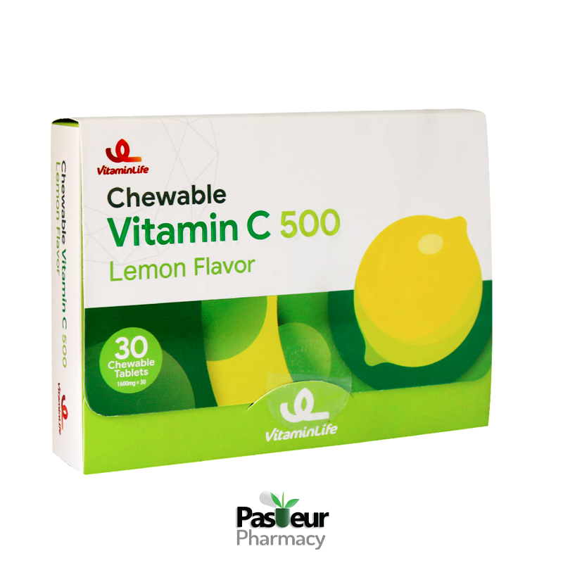 قرص جویدنی ویتامین C 500 ویتامین لایف با طعم لیمو | Vitamin Life Vitamin C 500 Lemon Flavor